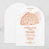 Diner uitnodiging oranje Disco Bal (Voorkant / Achterkant)