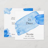 Diner uitnodiging verfstrepen blauw (Voorkant / Achterkant)