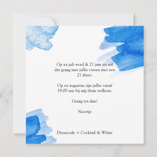 Diner uitnodiging verfstrepen blauw (Achterkant)