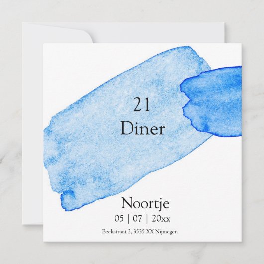 Diner uitnodiging verfstrepen blauw (Voorkant)
