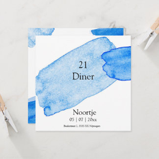 Diner uitnodiging verfstrepen blauw