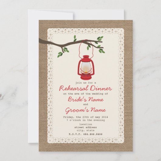 Diner van de Camping van de Lantaarn van de Burlap Kaart (Voorkant)