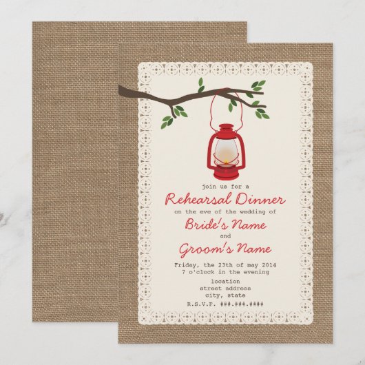 Diner van de Camping van de Lantaarn van de Burlap Kaart (Voorkant / Achterkant)