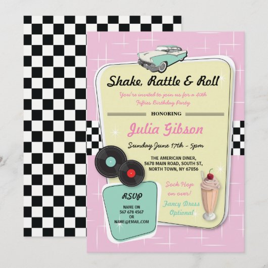 Diner Verjaardagsfeest jaren 1950 Vijftiger jaren  Kaart (Voorkant / Achterkant)