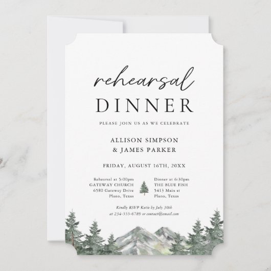 Diner voor de bruiloefening op Pine Tree Forest Mo Kaart (Voorkant)