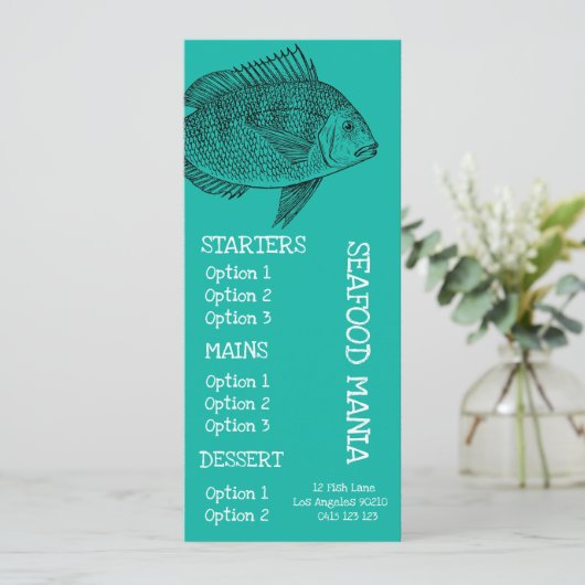 diner voor zeevruchten menu (Staand voorkant)