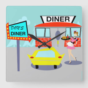 Diner Wall Clock uit 1950 Vierkante Klok