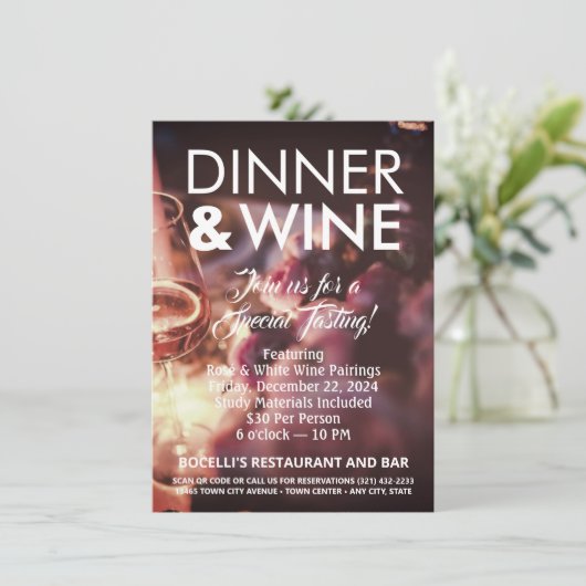 Diner & wijnproeverij persoonlijke folder uitnodig kaart (Staand voorkant)