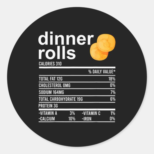 Dinerbroodjes Voedingswaarde Feiten Kleding Grappi Ronde Sticker (Voorkant)