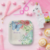 Dineren in, Blue Butterfly Flower Waterverf Papieren Bordje (Feest)