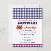 Dinerfeest Blauw Gingham & Krab Kaart (Voorkant)