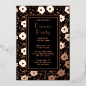 Dinerfeest Nodig Botanisch Zwart Elegant Roos uit Folie Uitnodiging (Voorkant)