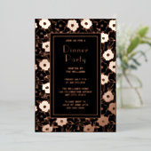 Dinerfeest Nodig Botanisch Zwart Elegant Roos uit Folie Uitnodiging (Staand Voorkant)