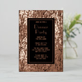 Dinerfeest Nodig Botanisch Zwart Elegant Roos uit Folie Uitnodiging (Staand Voorkant)