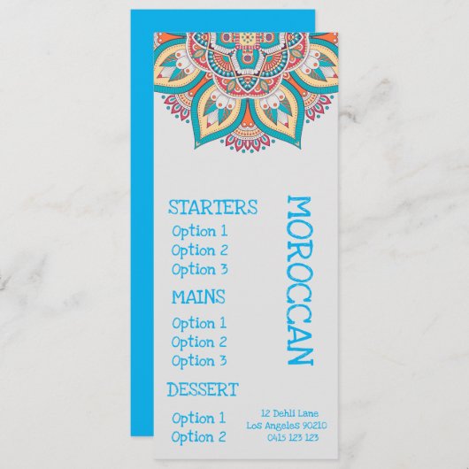 dinermenu Marokkaans restaurant Menu (Voorkant / Achterkant)