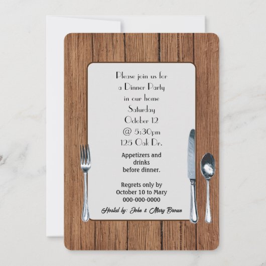 Dinerparty uitnodigen op eikenhout kaart (Achterkant)