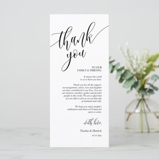 Dinerplaats Instelkaart Bedankt Calligraphy Kaarte Programmakaart (Staand voorkant)