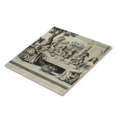 Diners op een terras met een formele tuin hieronde tegeltje (Zijkant)