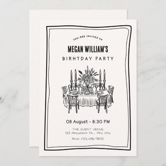Dinertafel verjaardag kaart (Voorkant / Achterkant)