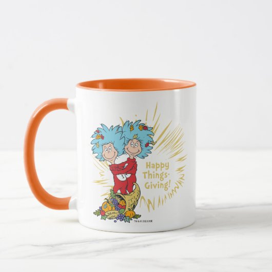 Ding één ding twee gelukkige dingen-geven! mok (Links)