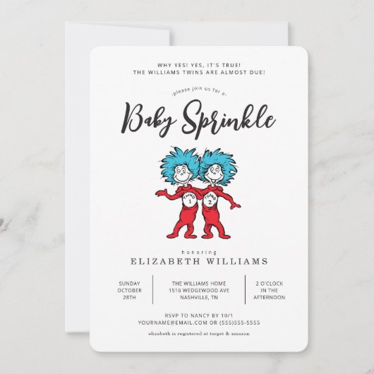 Ding Een Ding Twee | Rode Tweeling Baby Sprinkle Kaart (Voorkant)