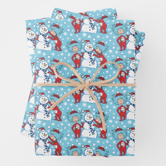 Ding één ding twee sneeuwman patroon inpakpapier vel (In situ)