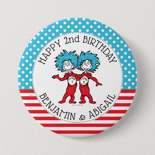 Ding Een Ding Twee | Tweeling Verjaardag Ronde Button 7,6 Cm (Voorkant)