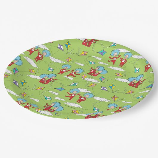 Ding Een Ding Twee Vliegende Vlieger Dingen Patroo Papieren Bordje (Gekanteld)