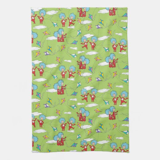 Ding Een Ding Twee Vliegende Vlieger Dingen Patroo Theedoek (Verticaal)