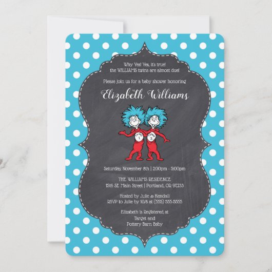 Ding één, twee | Tweeling Chalkboard Baby shower Kaart (Voorkant)