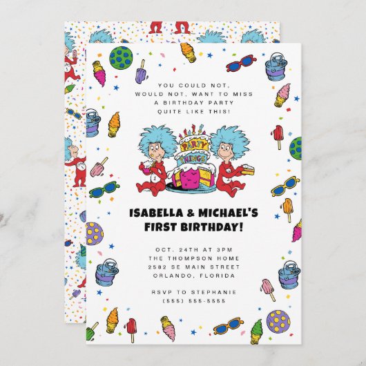 Ding één, twee | Tweeling Confetti Verjaardag Kaart (Voorkant / Achterkant)