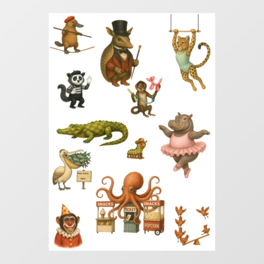 Dingaling Bros Circus acts Raamsticker (Vel)