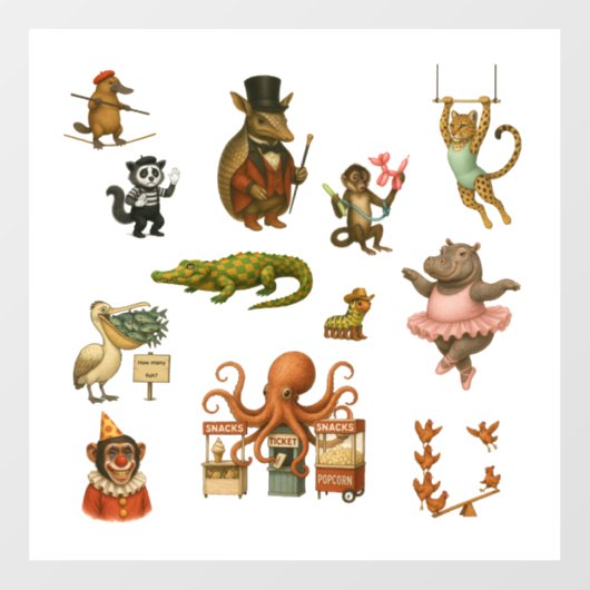 Dingaling Bros Circus acts Raamsticker (Vel)