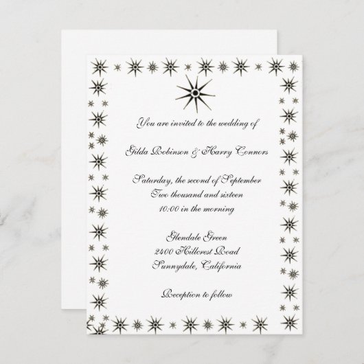 Dingbat Stars Wedding Invitation Kaart (Voorkant / Achterkant)