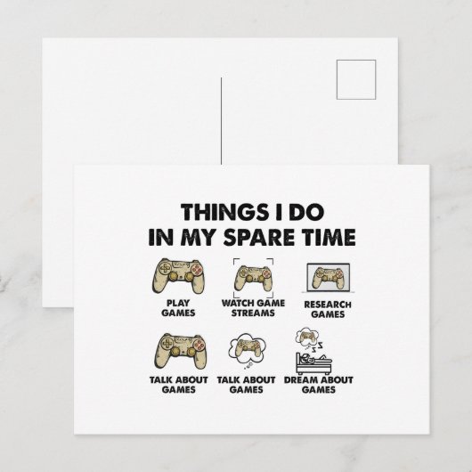 Dingen die ik doe in mijn vrije tijd Video Games G Briefkaart (Voorkant / Achterkant)