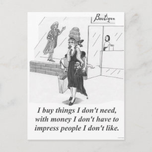 Dingen kopen, winkeldame briefkaart