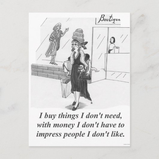 Dingen kopen, winkeldame briefkaart (Voorkant)