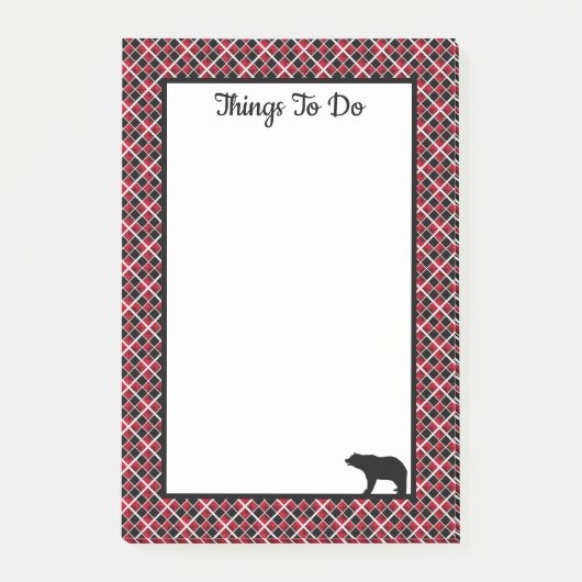 Dingen om te doen beer op zwart en rood geruit post-it® notes (Voorkant)