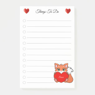 Dingen om te doen en kleine fox- en liefdeshartsno post-it® notes