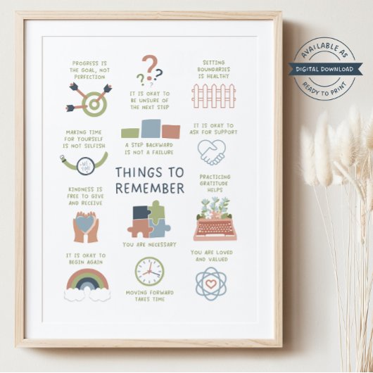 Dingen om te onthouden Bevestigingen Zelfzorg Post Poster