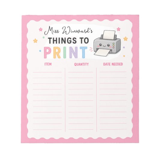 Dingen om te printen leraar planner notitieblok (Voorkant)