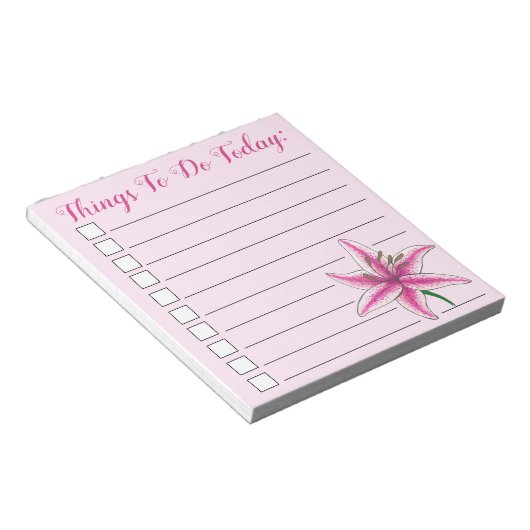 Dingen om vandaag te doen Roze Lily Flower Checkli Notitieblok (Schuin)