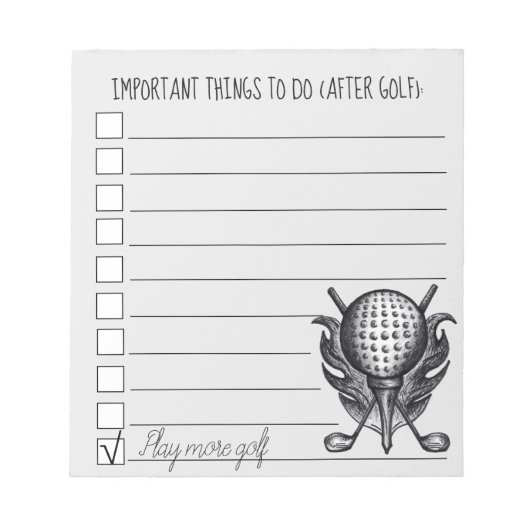 Dingen te doen na de checklist voor Golfbal T-shir Notitieblok (Voorkant)