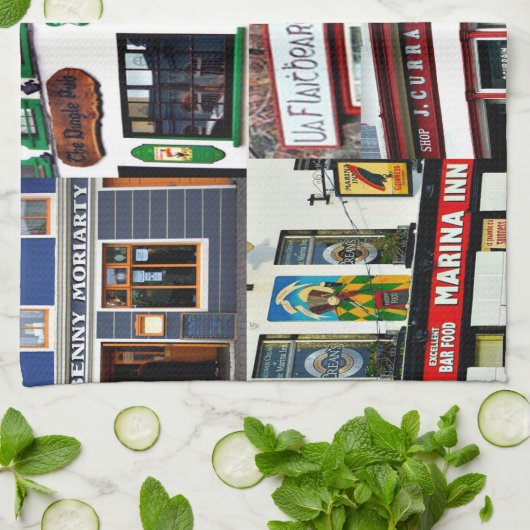 Dingle Pubs, Collage, Iers, Ierland, theedoek (Gevouwen)