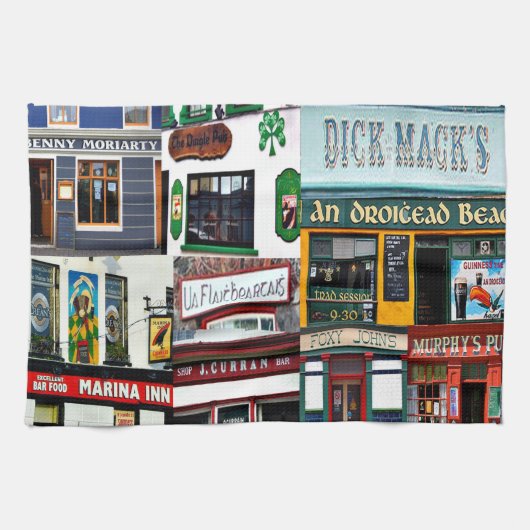 Dingle Pubs, Collage, Iers, Ierland, theedoek (Horizontaal)