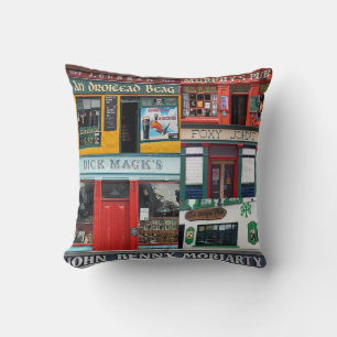 Dingle Pubs, Collage, Irish Pillow. Ierland Kussen