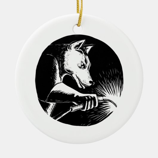 Dingo Dog Welder Scratchboard Keramisch Ornament (Voorkant)