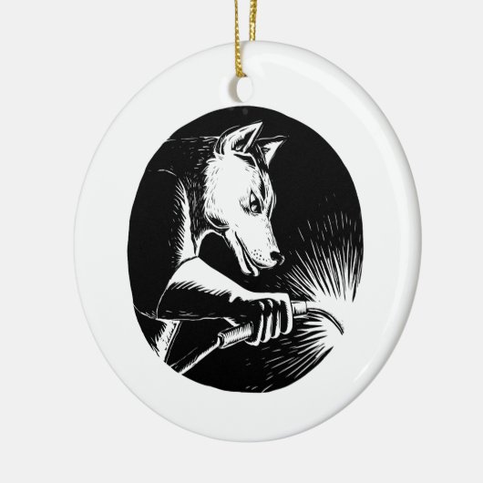 Dingo Dog Welder Scratchboard Keramisch Ornament (Links)
