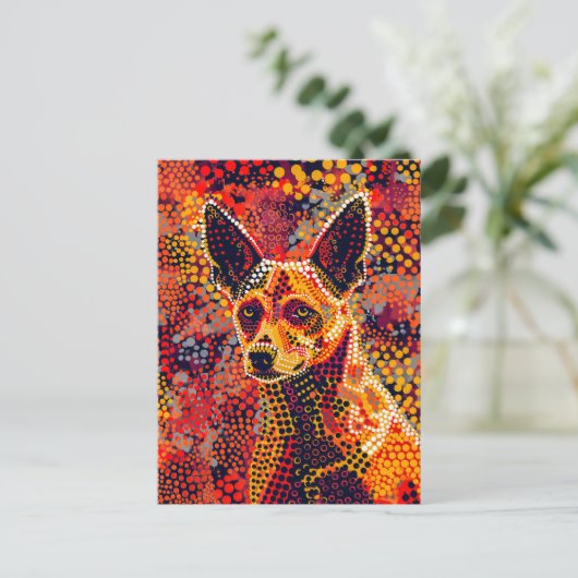 Dingo in Aboriginal Dot Art Style Briefkaart (Staand voorkant)