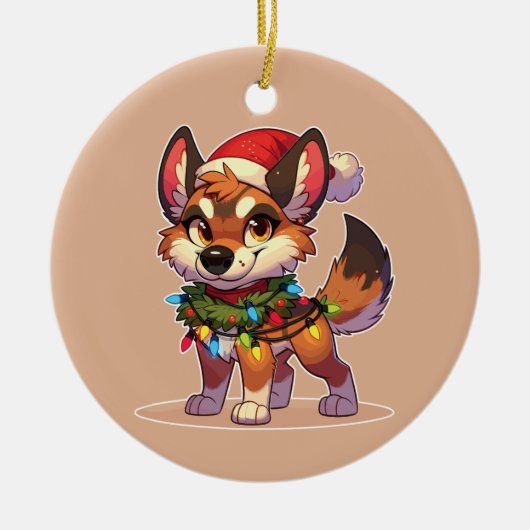 Dingo Vrolijk Kerstfeest Winter Dieren Schattige D Keramisch Ornament (Voorkant)